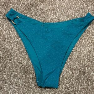 Berlook Teal Shimmer Textured Bikini Bottoms Size L Ring Detail (D/91)